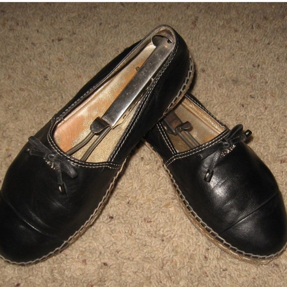 Prada Bow Leather Espadrilles - 36 1/2  - Black - Picture 1 of 6